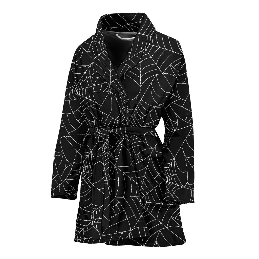 Black Spider Web Pattern Print Women Long Robe-grizzshop