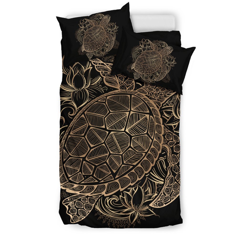 Black Turtle Hawaiian Pattern Print Duvet Cover Bedding Set-grizzshop