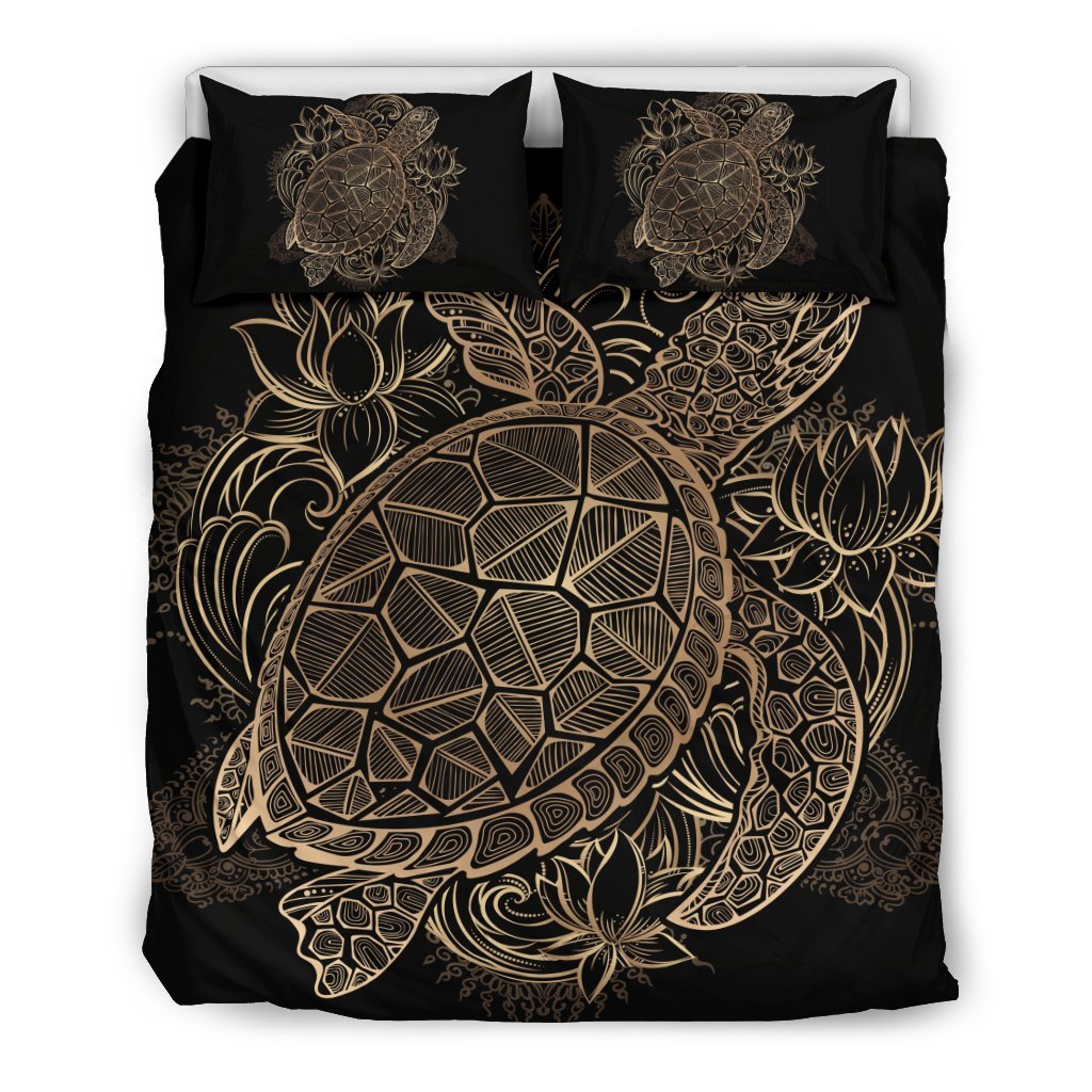Black Turtle Hawaiian Pattern Print Duvet Cover Bedding Set-grizzshop