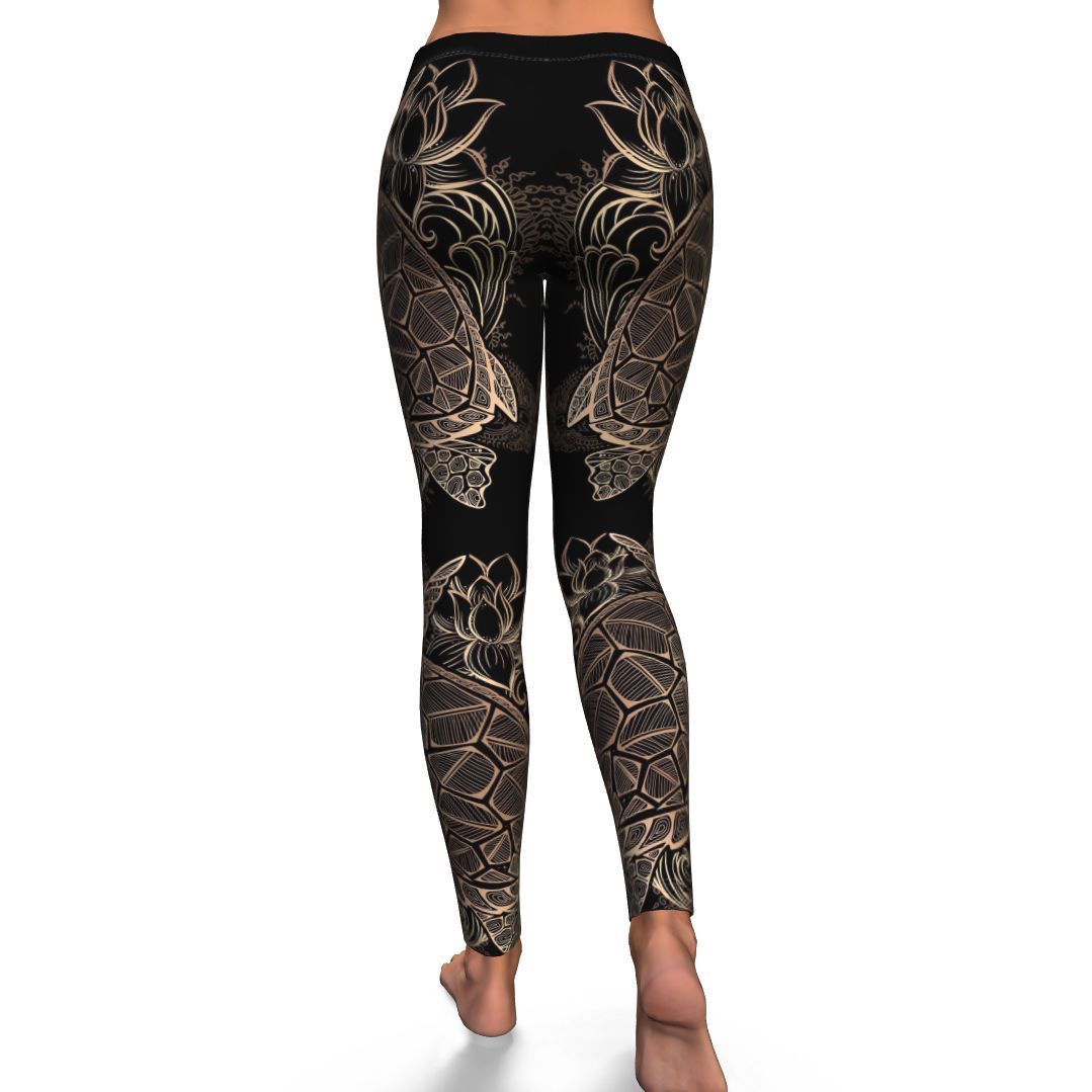 Black Turtle Hawaiian Pattern Print Pattern Women Leggings-grizzshop