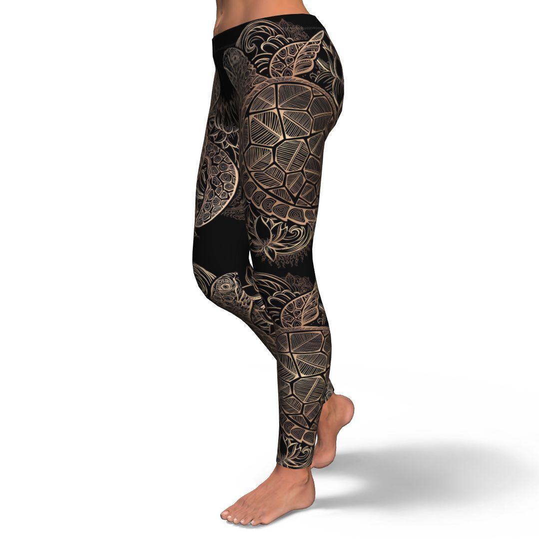 Black Turtle Hawaiian Pattern Print Pattern Women Leggings-grizzshop