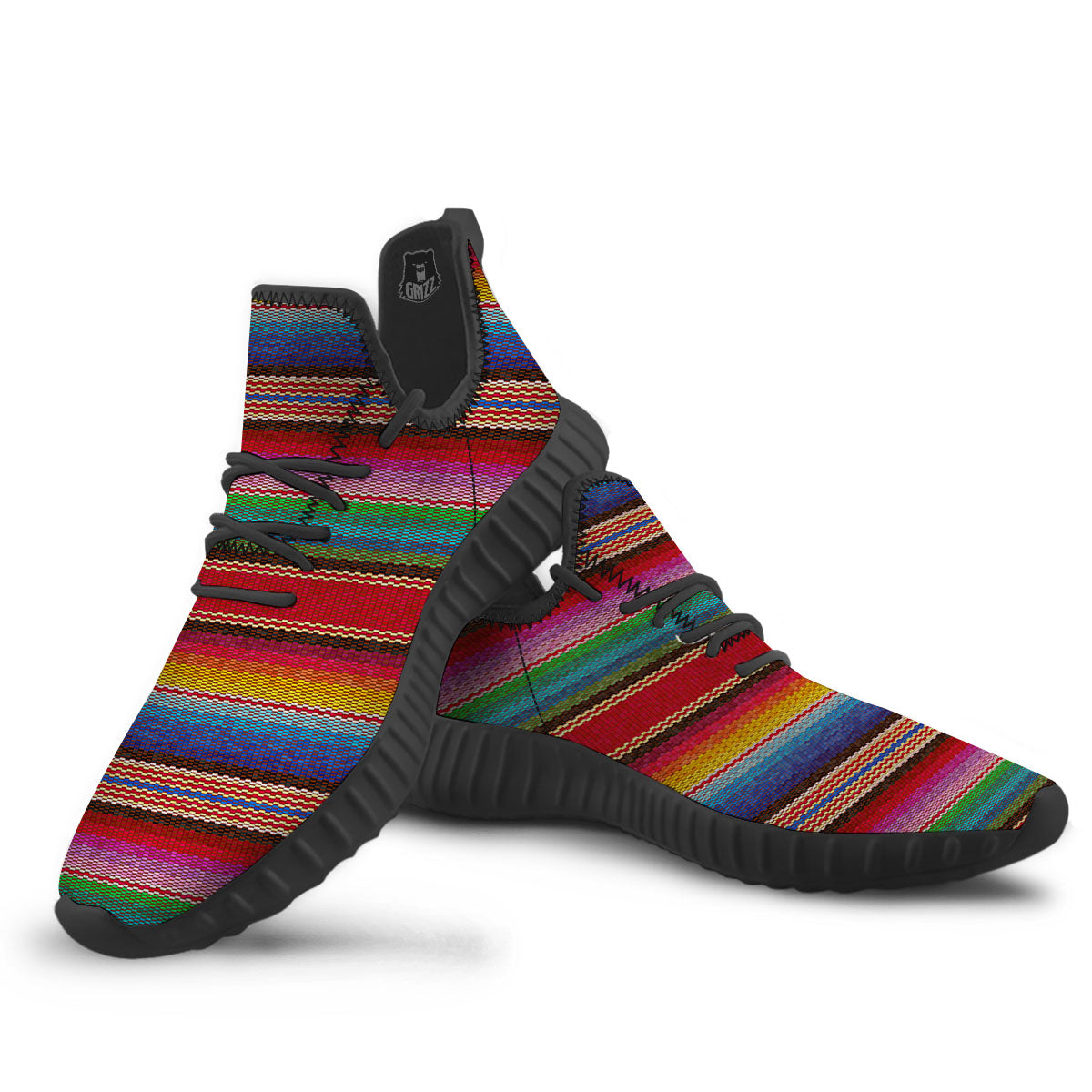 Blanket Mexican Colorful Print Pattern Black Walking Shoes-grizzshop