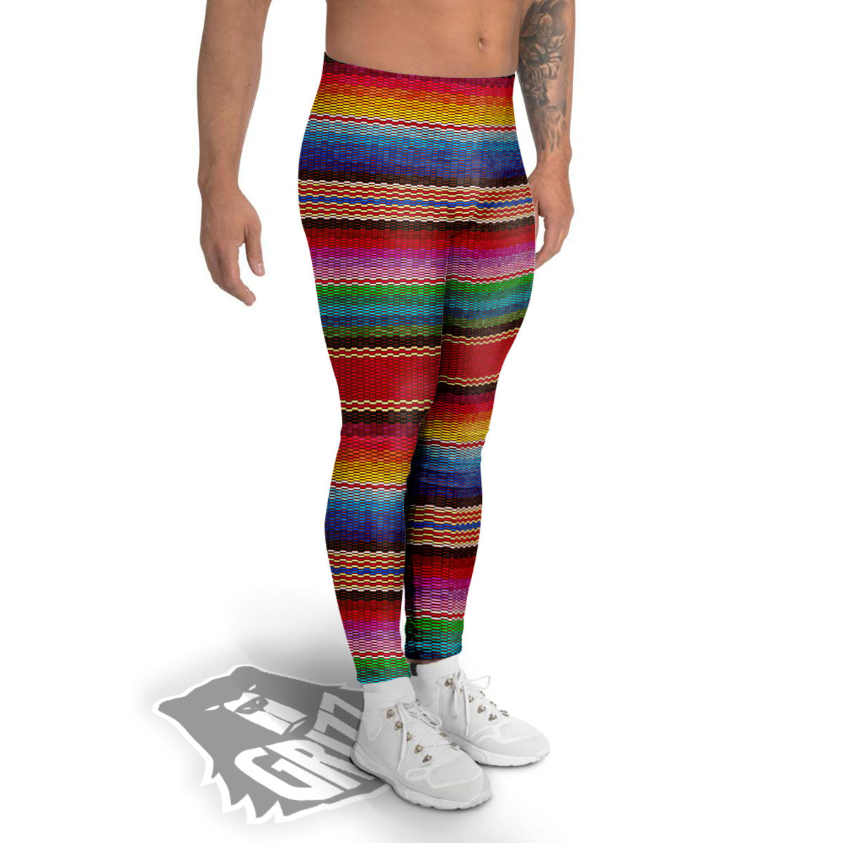 Blanket Mexican Colorful Print Pattern Men's Leggings-grizzshop