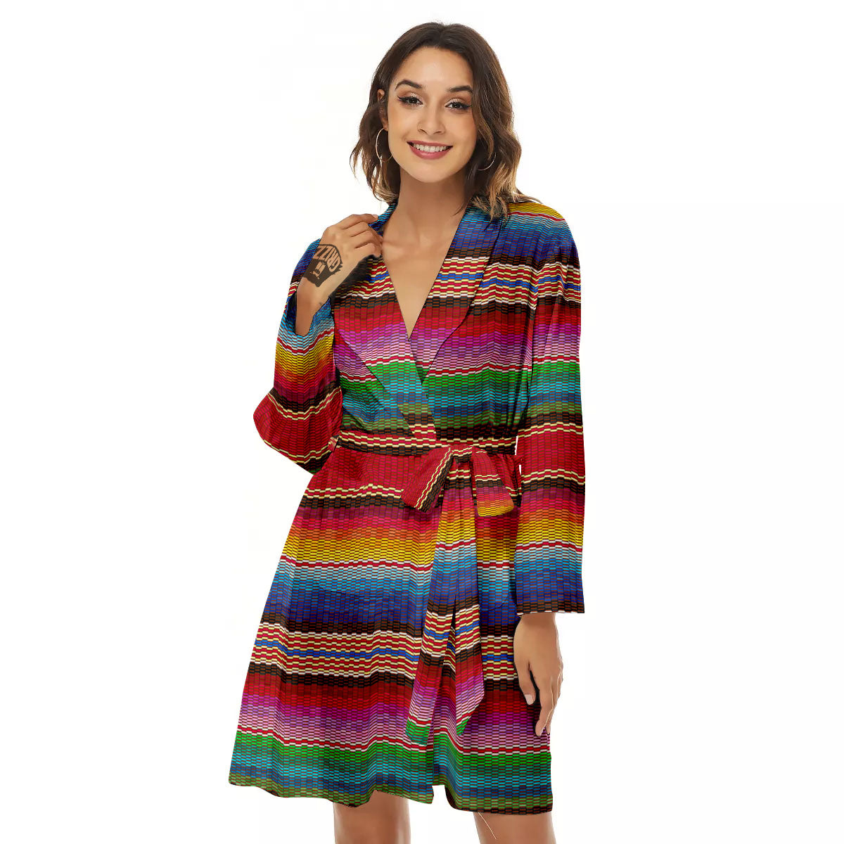 Blanket Mexican Colorful Print Pattern Women's Robe-grizzshop