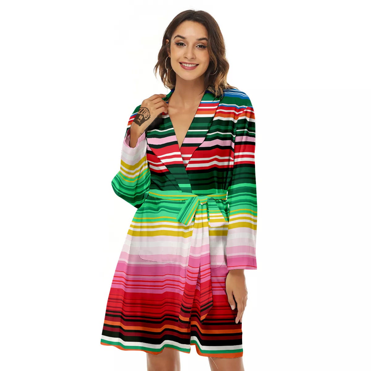 Blanket Mexican Serape Print Pattern Women's Robe-grizzshop