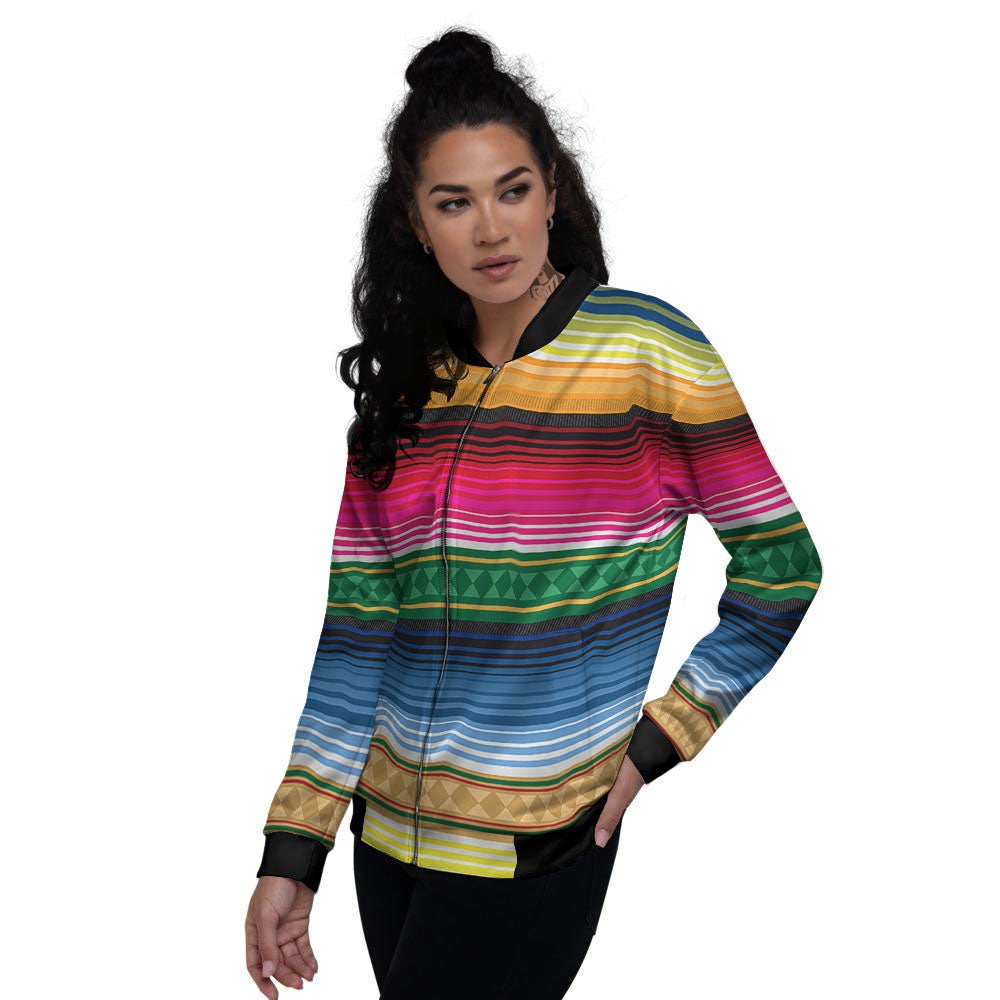 Blanket Mexican Striped Print Pattern Women's Bomber Jacket-grizzshop
