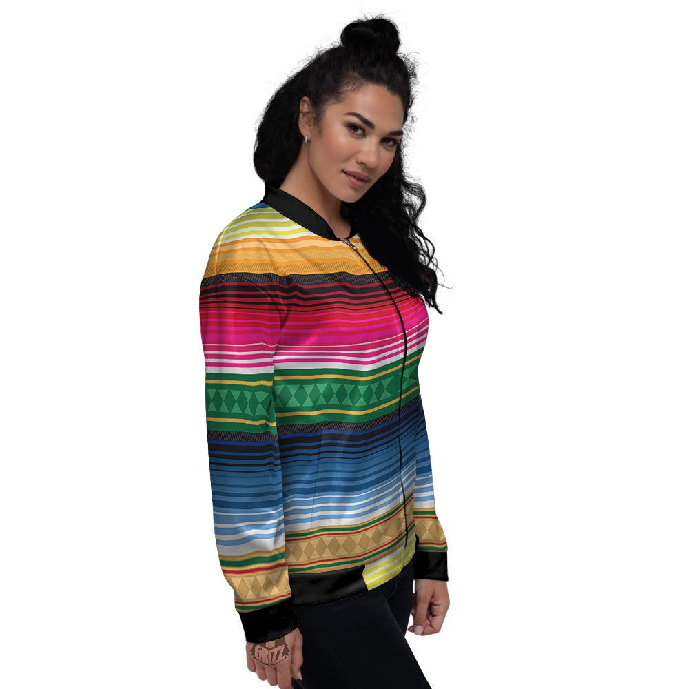 Blanket Mexican Striped Print Pattern Women's Bomber Jacket-grizzshop