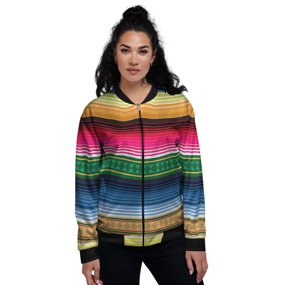 Blanket Mexican Striped Print Pattern Women's Bomber Jacket-grizzshop