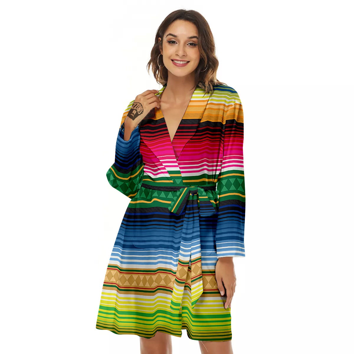 Blanket Mexican Striped Print Pattern Women's Robe-grizzshop
