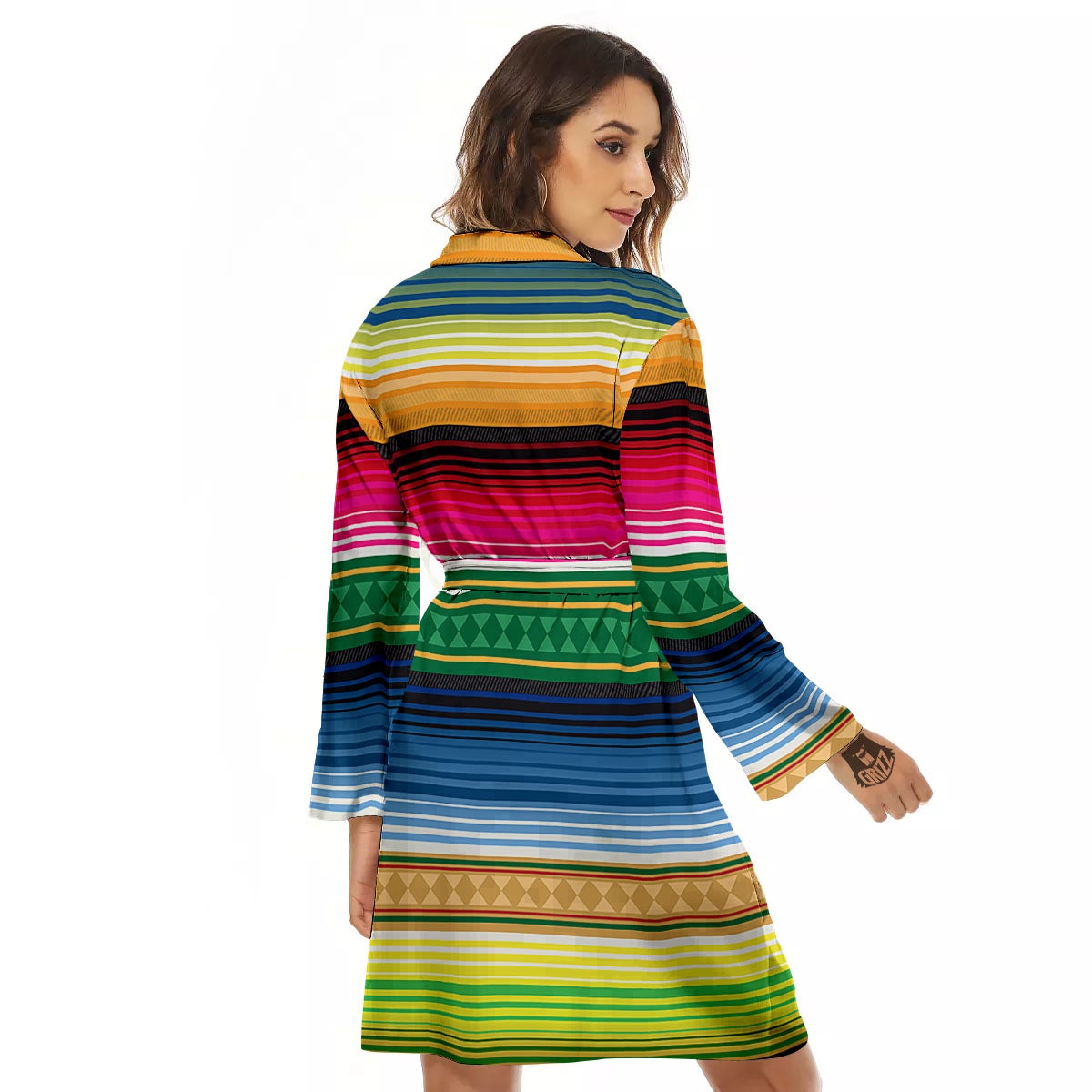 Blanket Mexican Striped Print Pattern Women's Robe-grizzshop