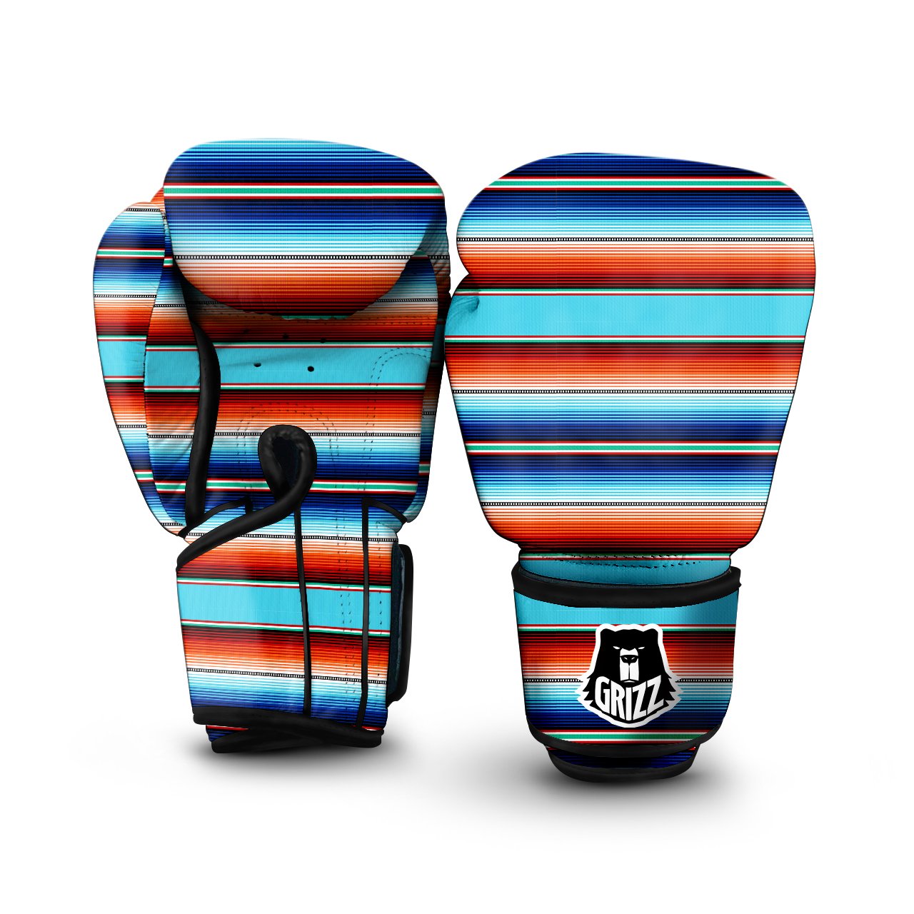 Bohemian Floral Blue Orange Vintage Print Pattern Boxing Gloves