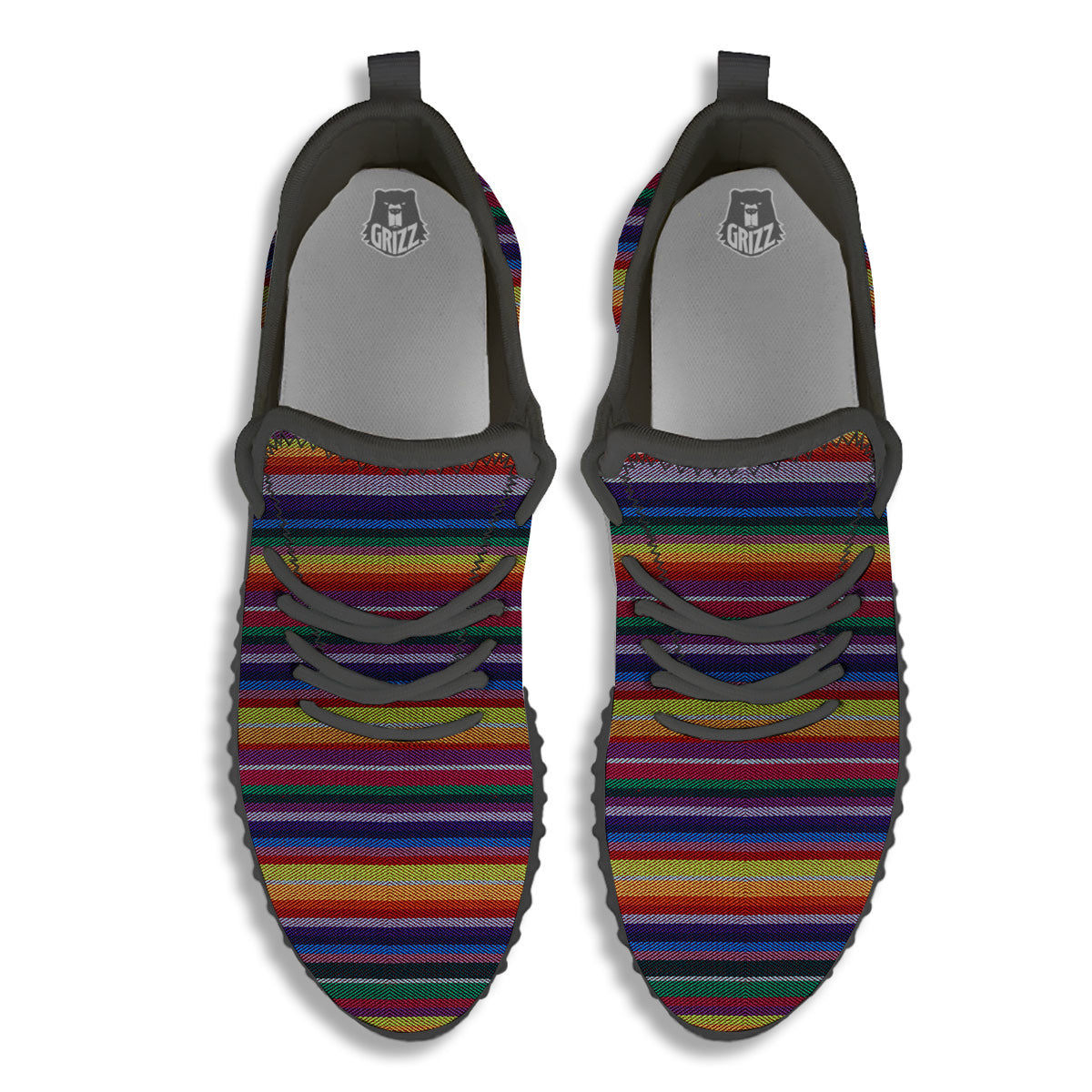 Blanket Stripe Colorful Mexican Print Black Walking Shoes-grizzshop