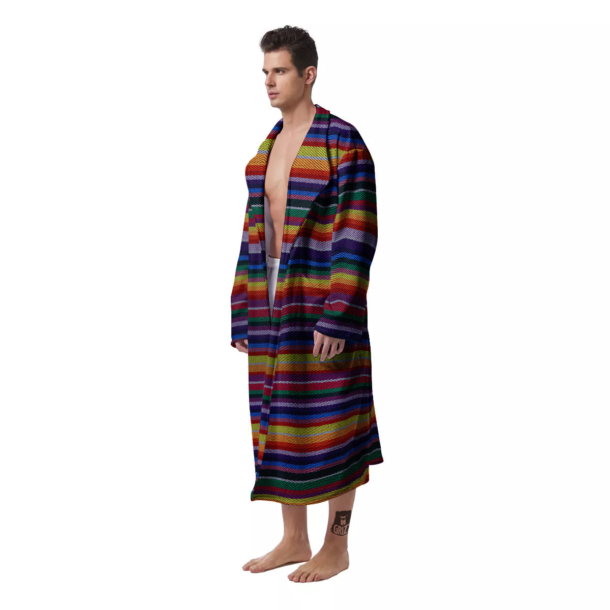 Blanket Stripe Colorful Mexican Print Men's Robe-grizzshop