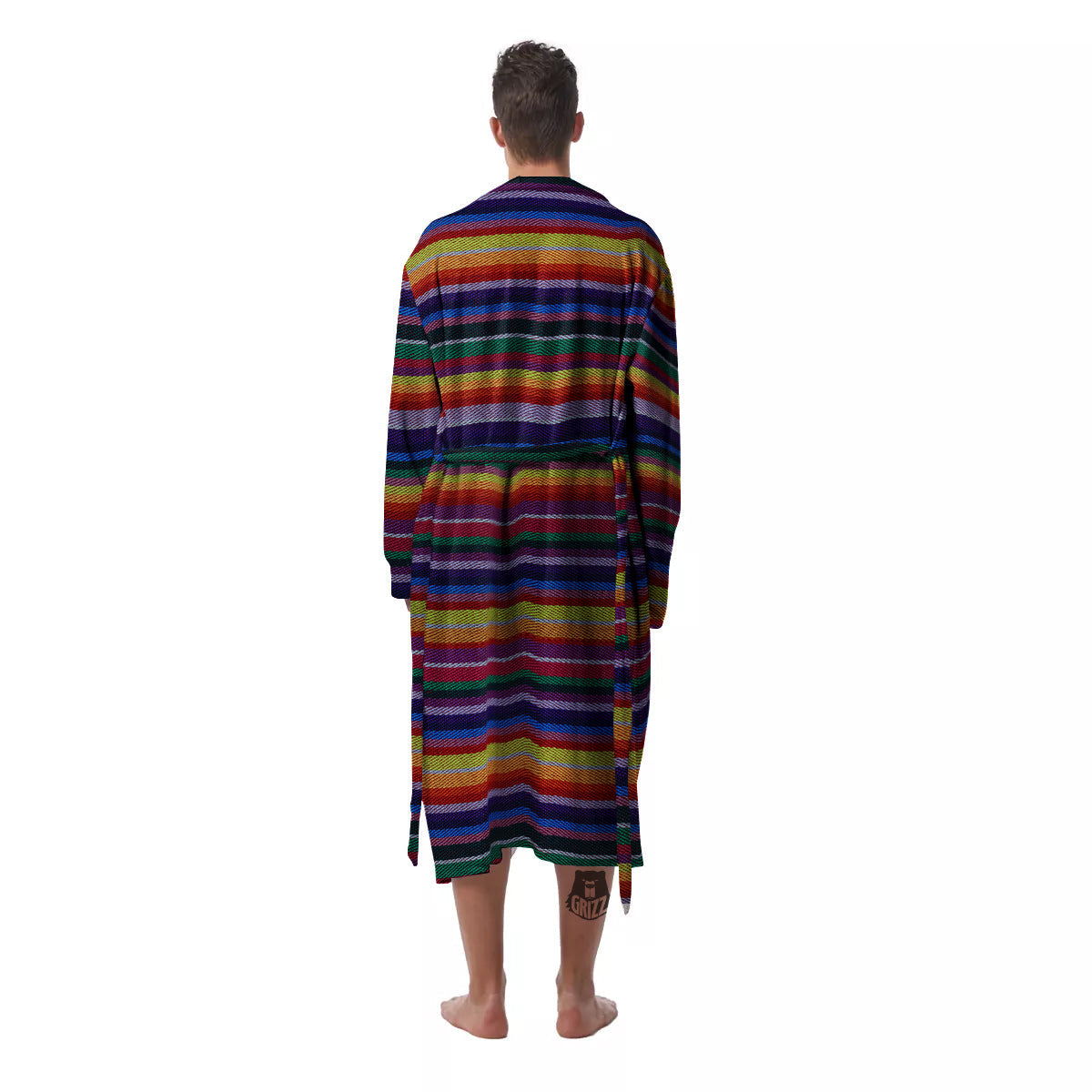 Blanket Stripe Colorful Mexican Print Men's Robe-grizzshop