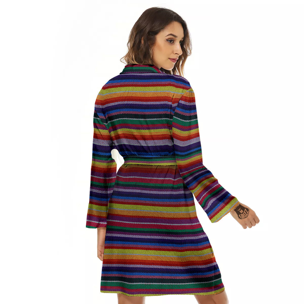Blanket Stripe Colorful Mexican Print Women's Robe-grizzshop