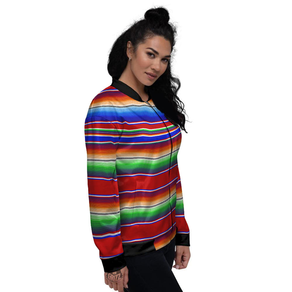 Blanket Stripe Ethnic Mexican Print Women's Bomber Jacket-grizzshop