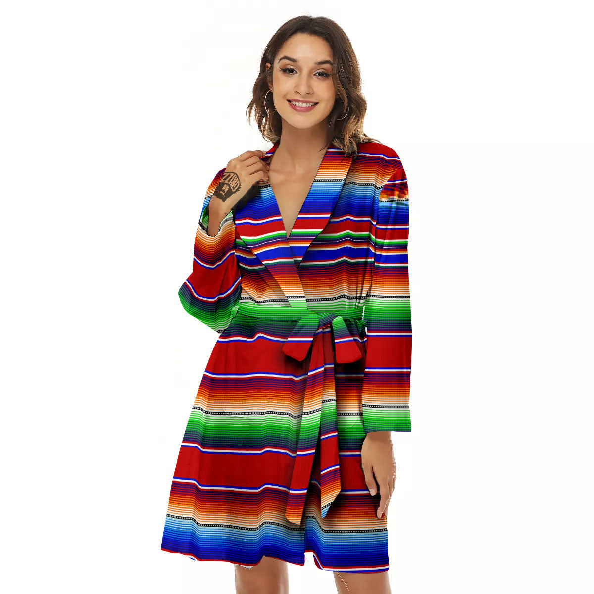 Blanket Stripe Ethnic Mexican Print Women's Robe-grizzshop