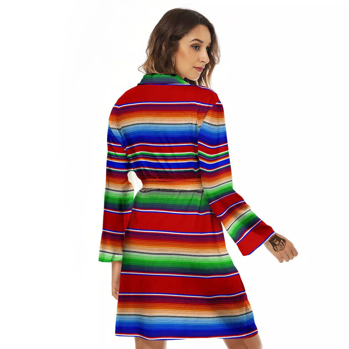 Blanket Stripe Ethnic Mexican Print Women's Robe-grizzshop