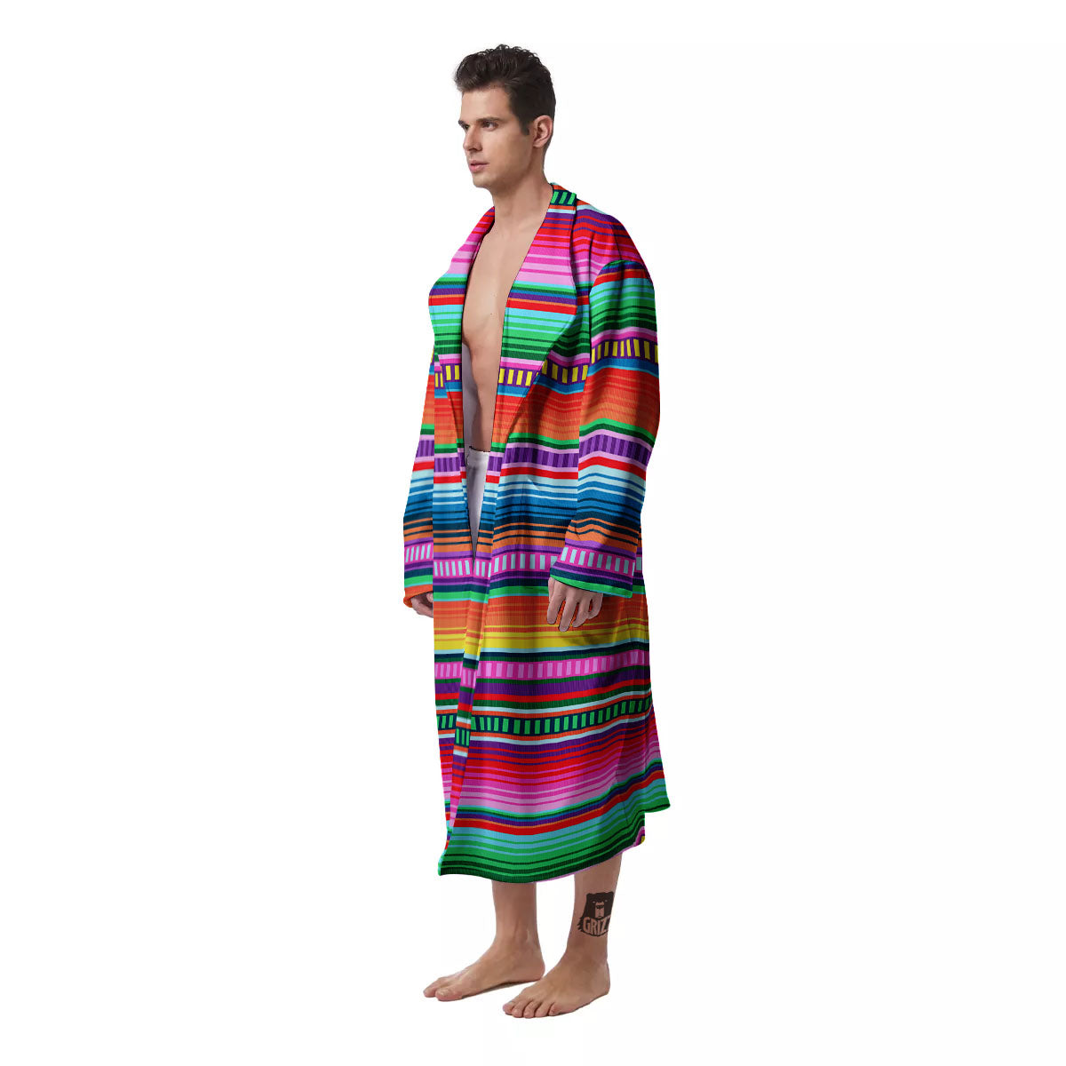 Blanket Stripe Ethnic Serape Print Men's Robe-grizzshop