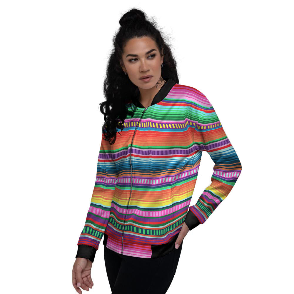 Blanket Stripe Ethnic Serape Print Women's Bomber Jacket-grizzshop