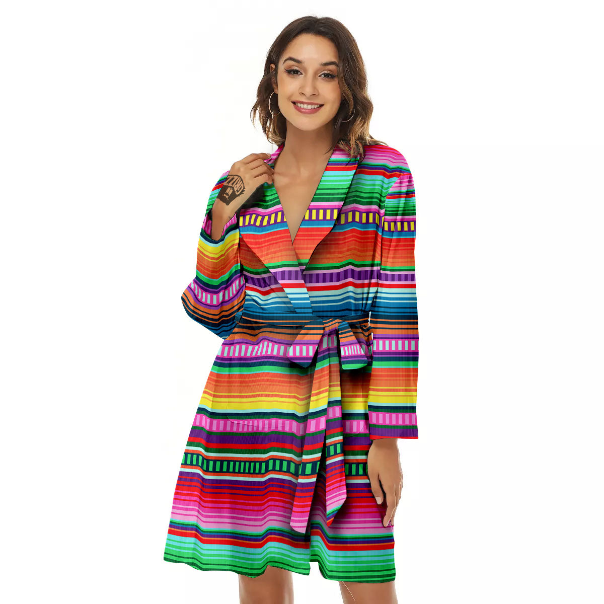 Blanket Stripe Ethnic Serape Print Women's Robe-grizzshop