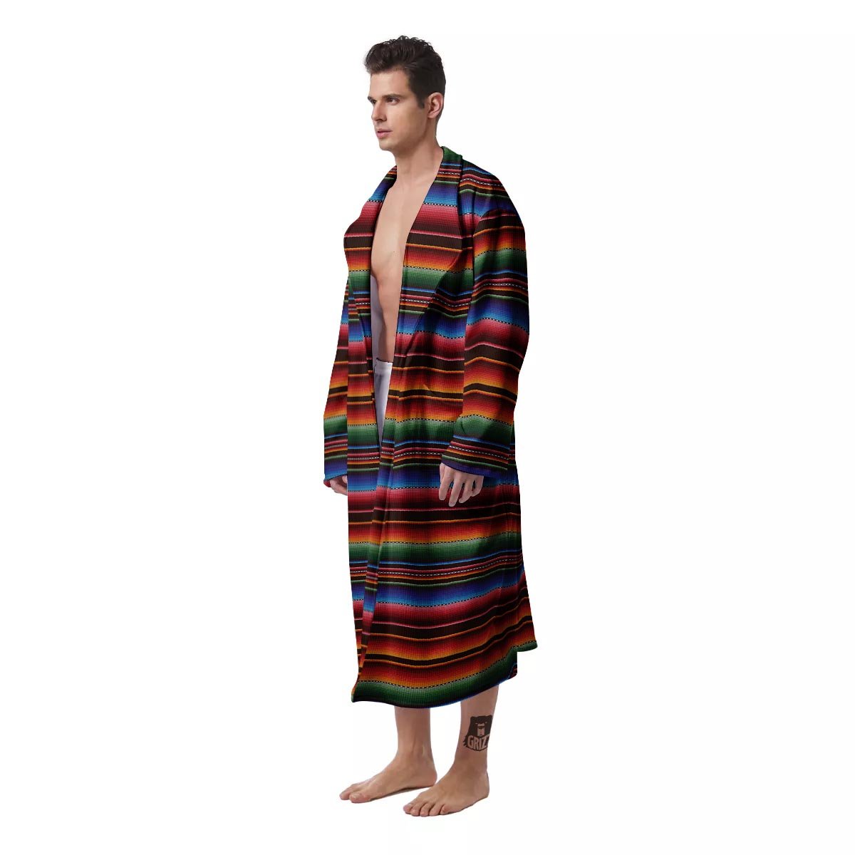 Blanket Stripe Tribal Mexican Print Men's Robe-grizzshop