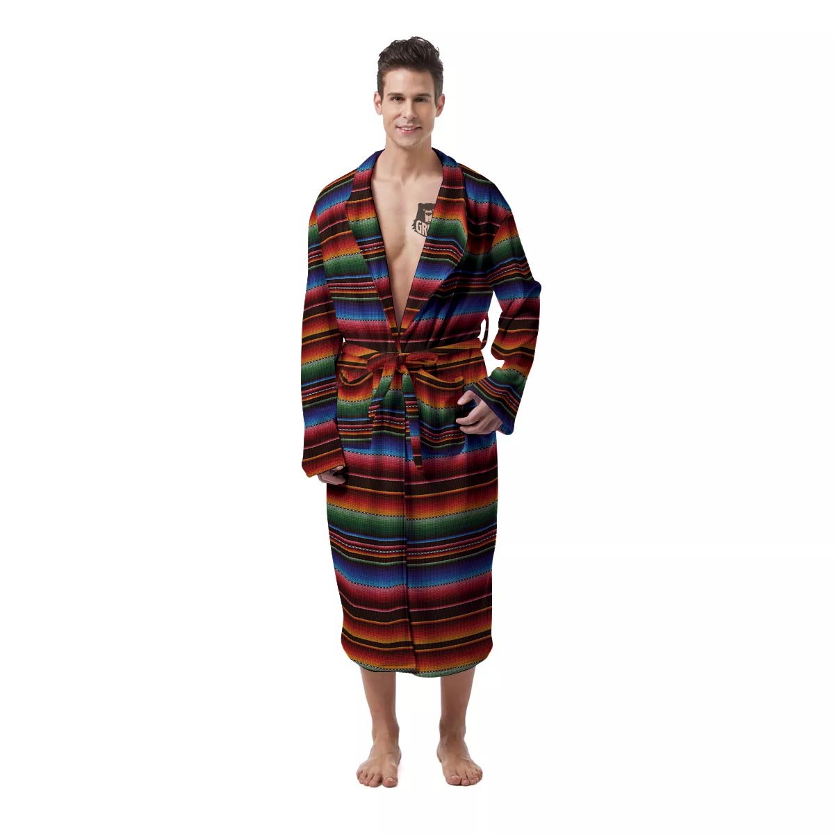 Blanket Stripe Tribal Mexican Print Men's Robe-grizzshop