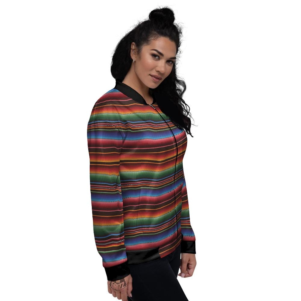 Blanket Stripe Tribal Mexican Print Women's Bomber Jacket-grizzshop