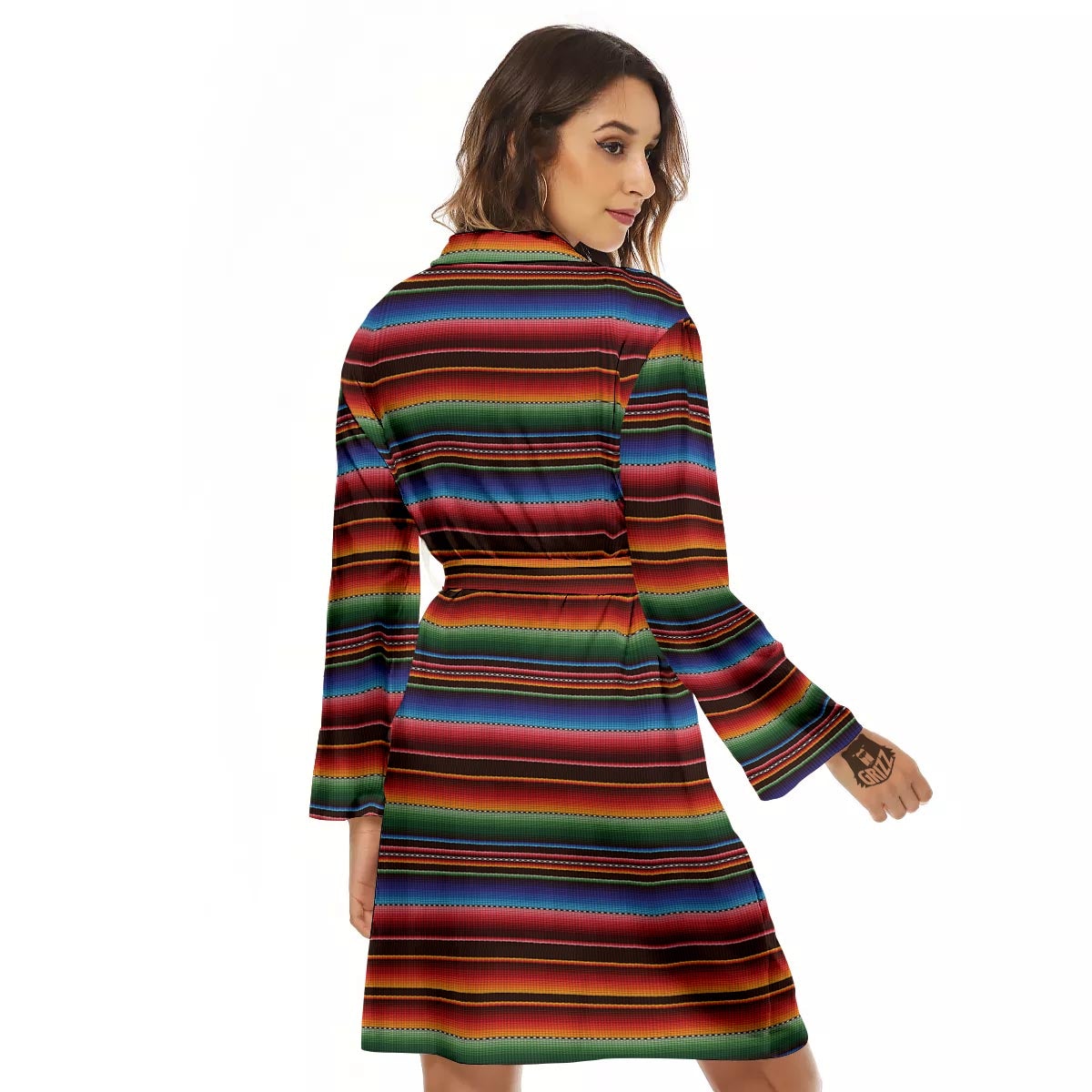 Blanket Stripe Tribal Mexican Print Women's Robe-grizzshop