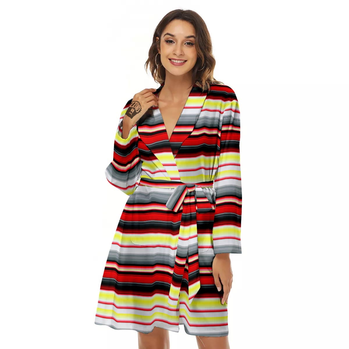 Blanket Stripe Tribal Serape Print Pattern Women's Robe-grizzshop
