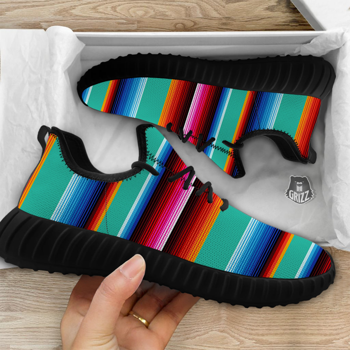 Blanket Stripes Cinco De Mayo Print Black Walking Shoes-grizzshop