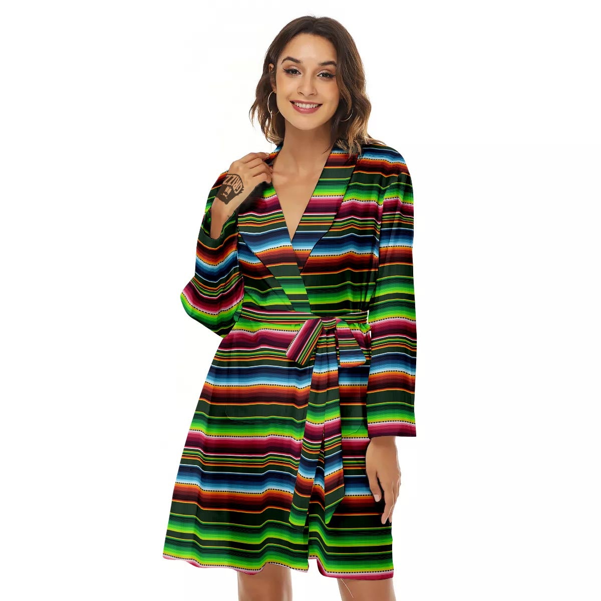 Blanket Tribal Mexican Print Pattern Women's Robe-grizzshop