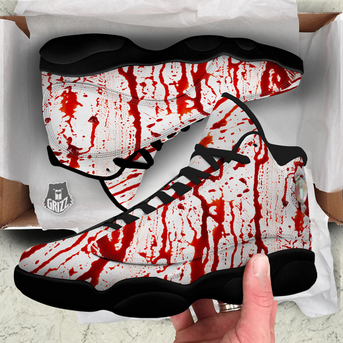 Blood Drip Print Black Basketball Shoes-grizzshop