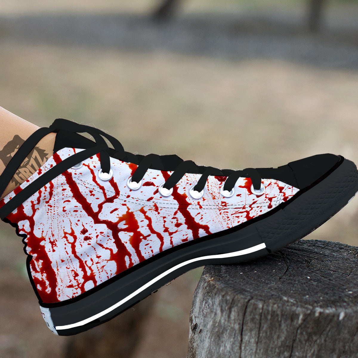 Blood Drip Print Black High Top Shoes-grizzshop