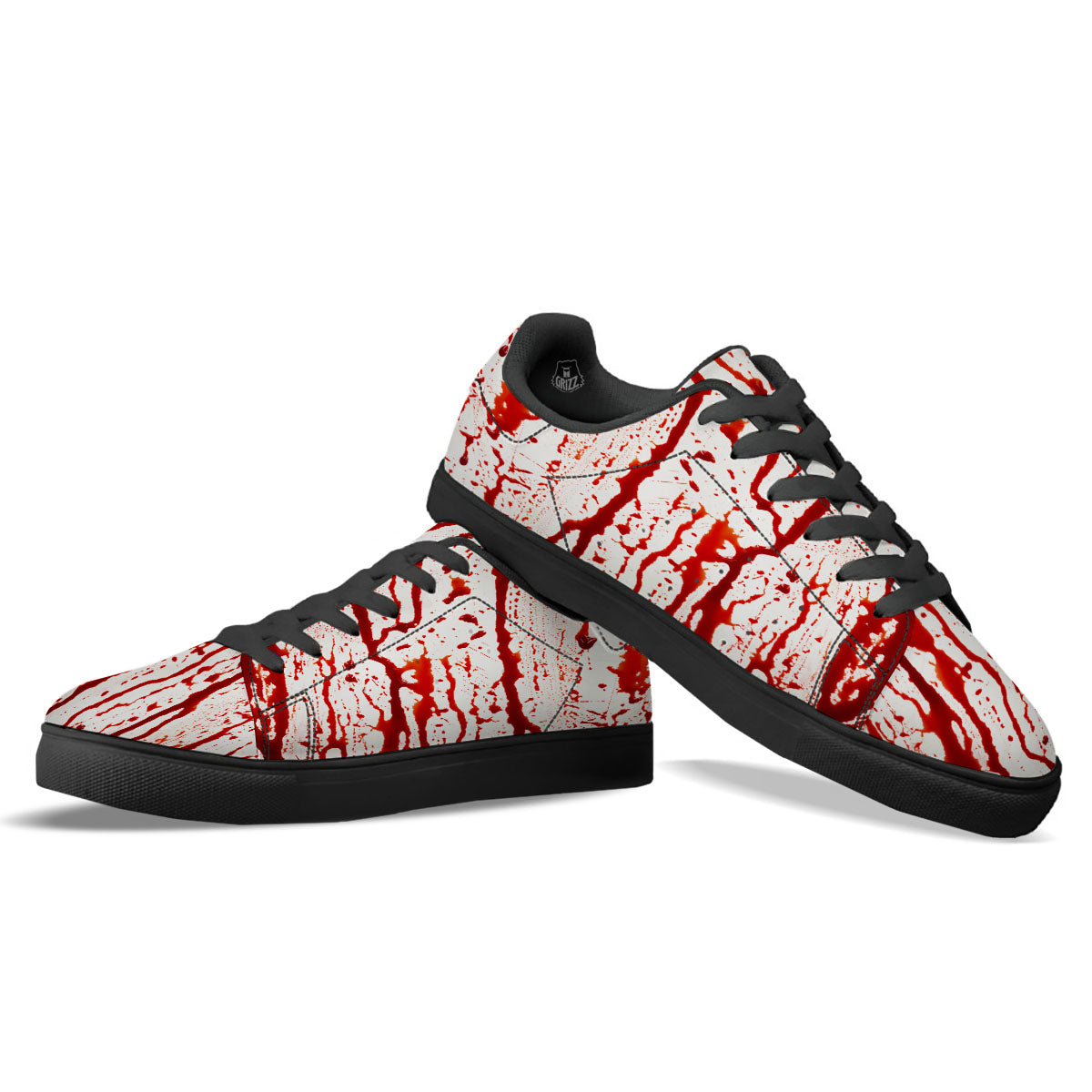 Blood Drip Print Black Low Top Sneakers-grizzshop