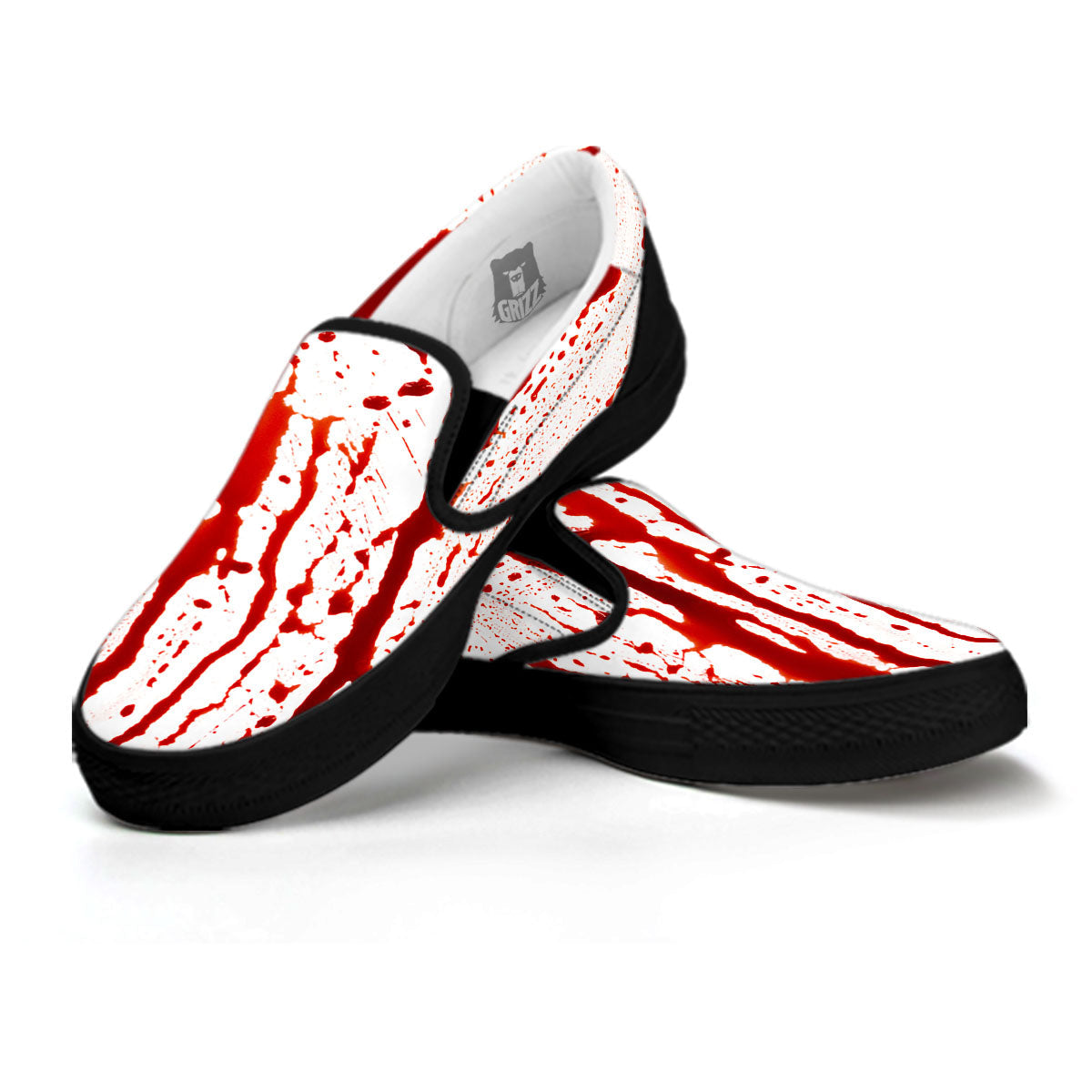 Blood Drip Print Black Slip On Shoes-grizzshop