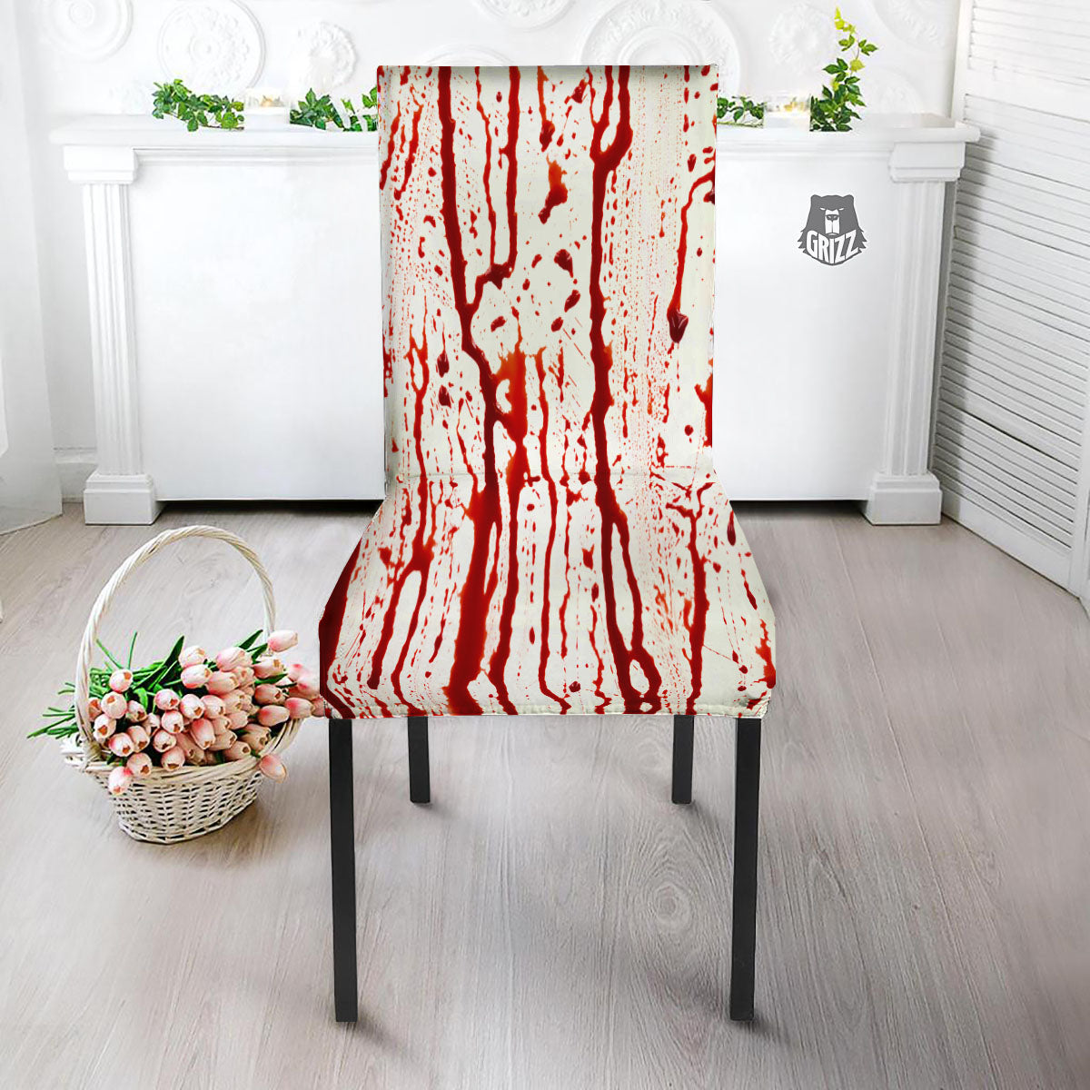 Blood Drip Print Dining Chair Slipcover-grizzshop