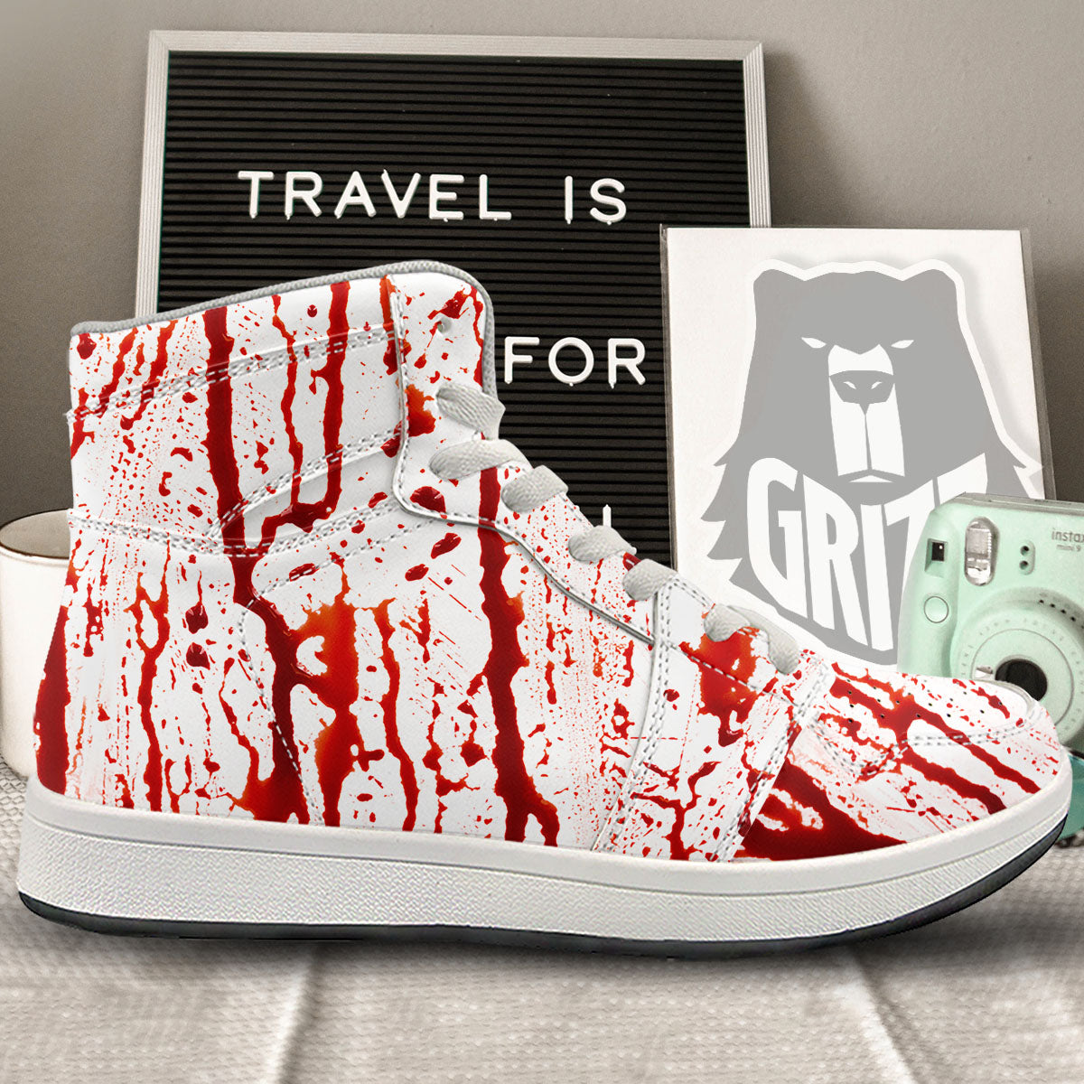 Blood Drip Print High Top Sneakers-grizzshop