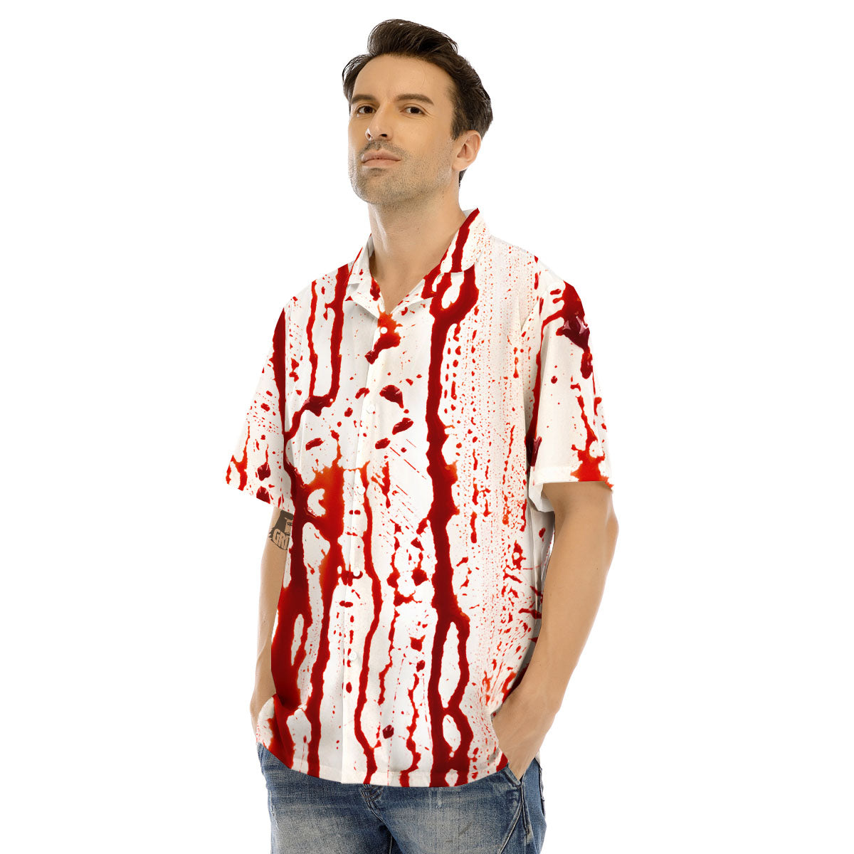 Blood Drip Print Men's Hawaiian Shirt-grizzshop