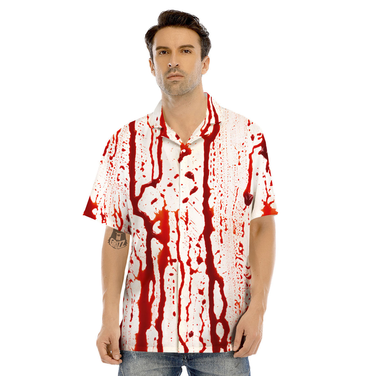 Blood Drip Print Men's Hawaiian Shirt-grizzshop