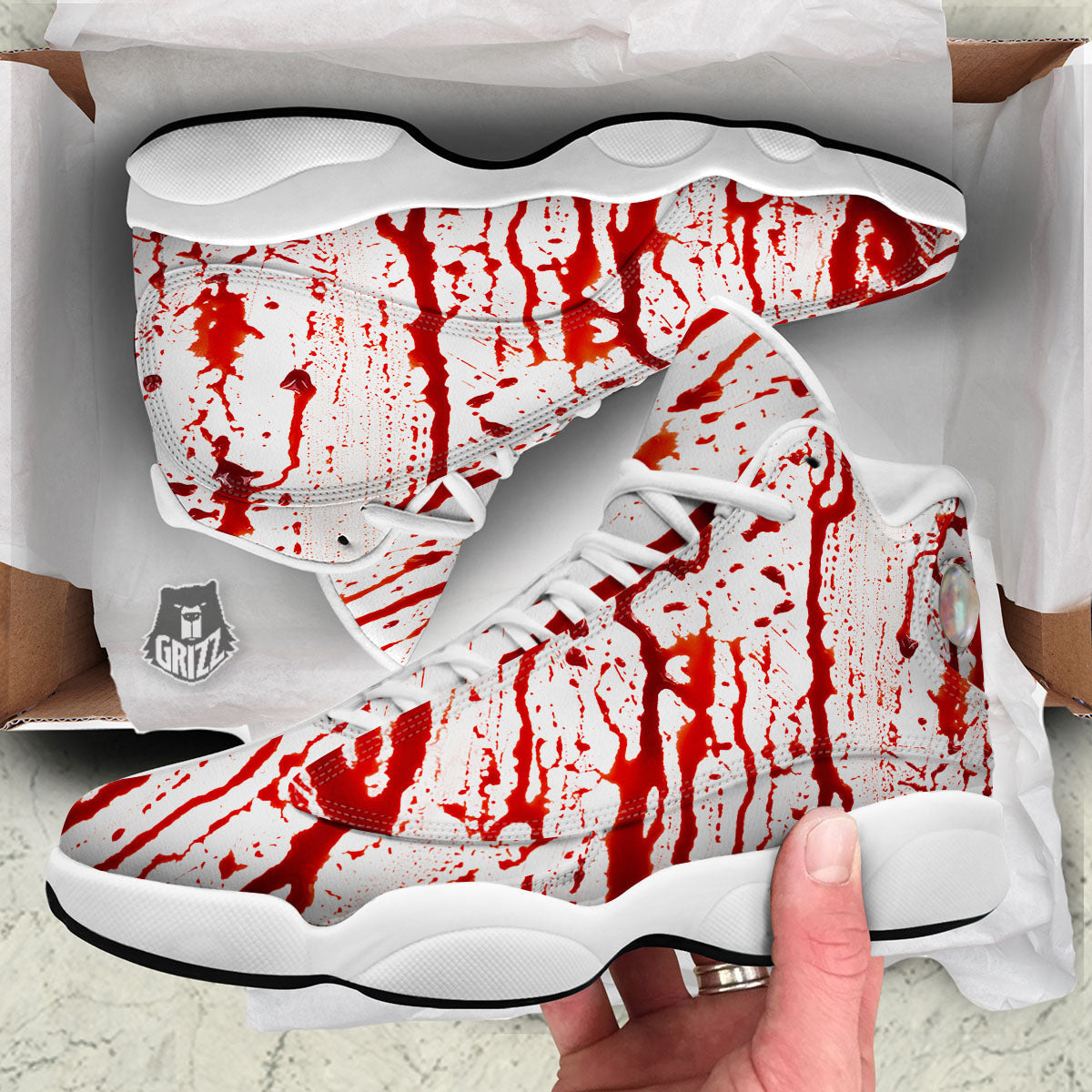Blood Drip Print White Basketball Shoes-grizzshop