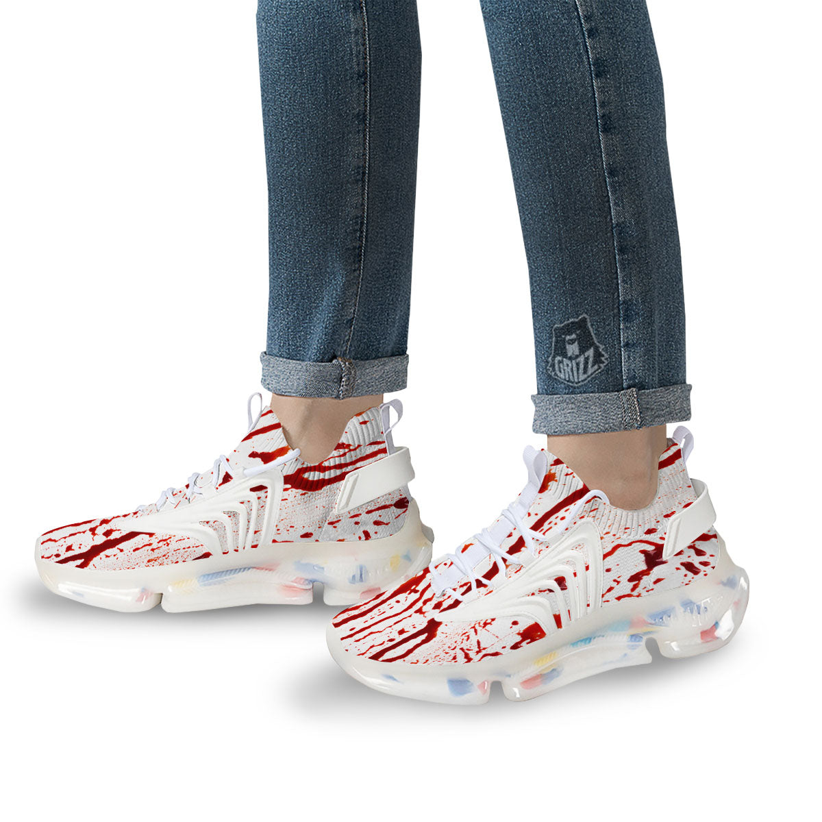 Blood Drip Print White Gym Shoes-grizzshop