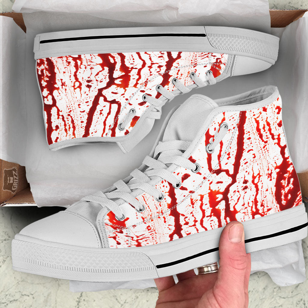 Blood Drip Print White High Top Shoes-grizzshop