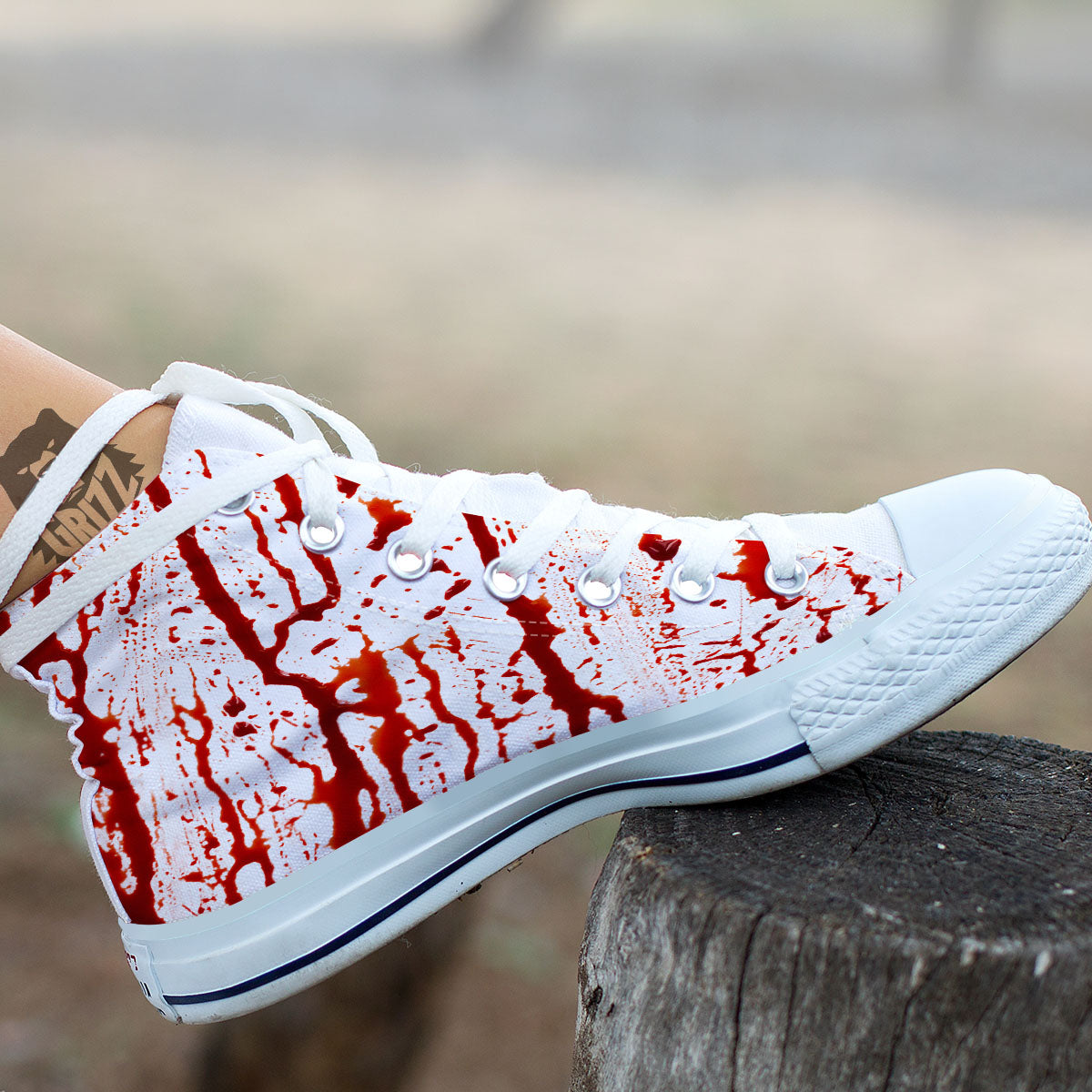 Blood Drip Print White High Top Shoes-grizzshop