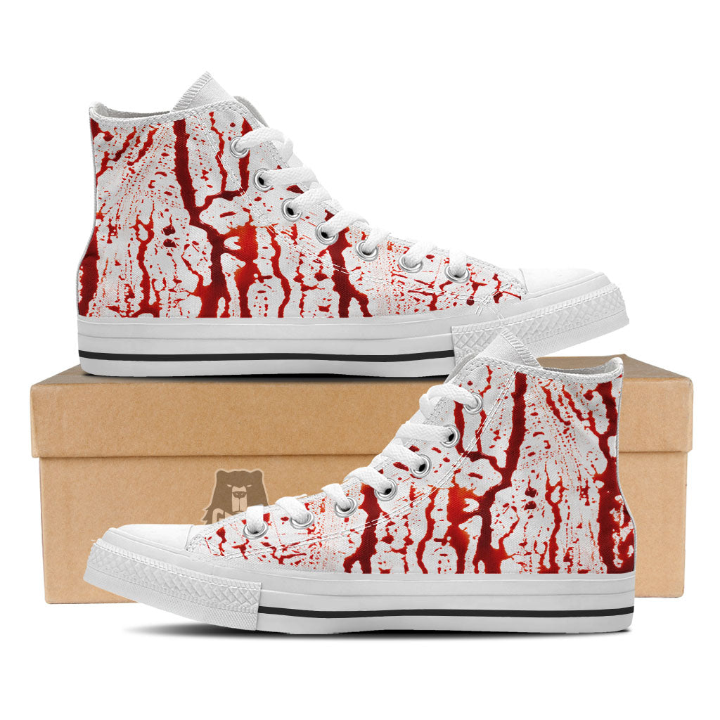 Blood Drip Print White High Top Shoes-grizzshop