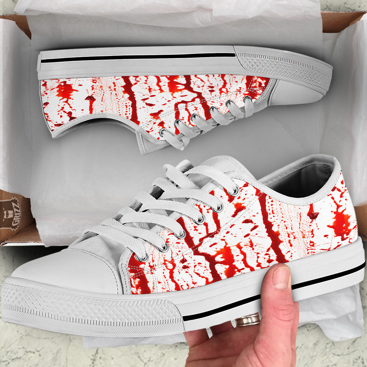 Blood Drip Print White Low Top Shoes-grizzshop