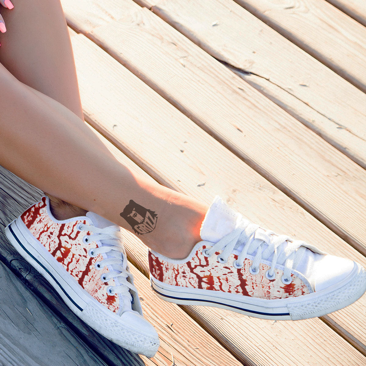 Blood Drip Print White Low Top Shoes-grizzshop