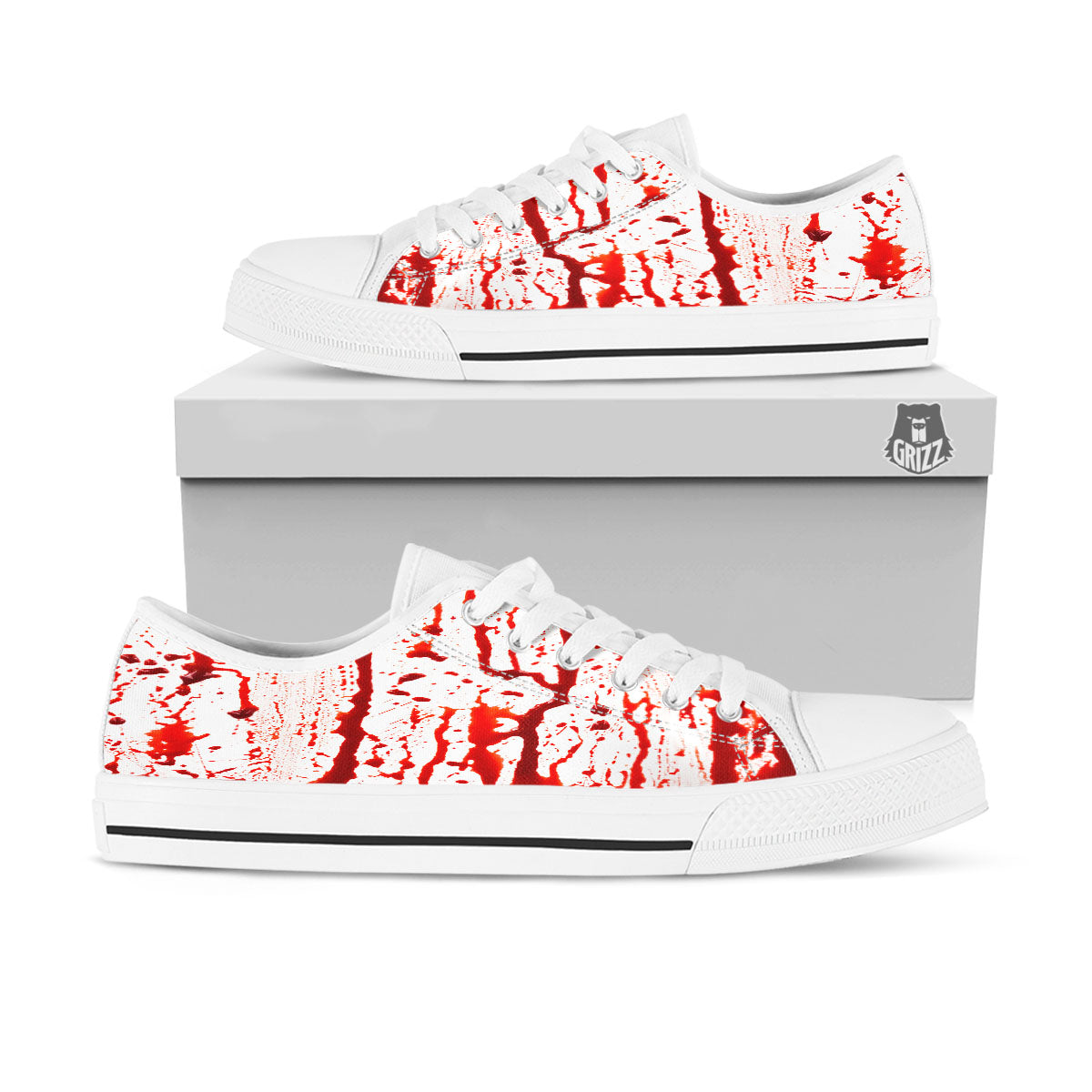 Blood Drip Print White Low Top Shoes-grizzshop