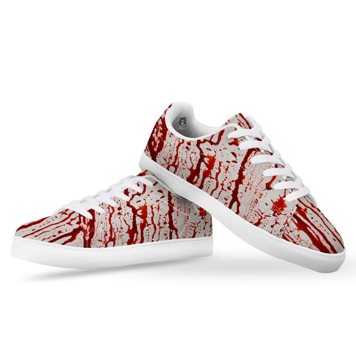 Blood Drip Print White Low Top Sneakers-grizzshop
