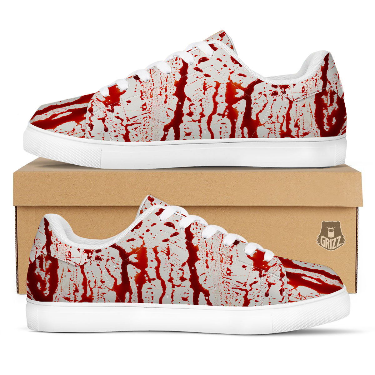 Blood Drip Print White Low Top Sneakers-grizzshop